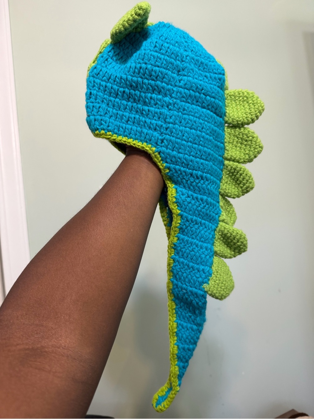 Blue & Green Dino Knit baby One-Piece Hat